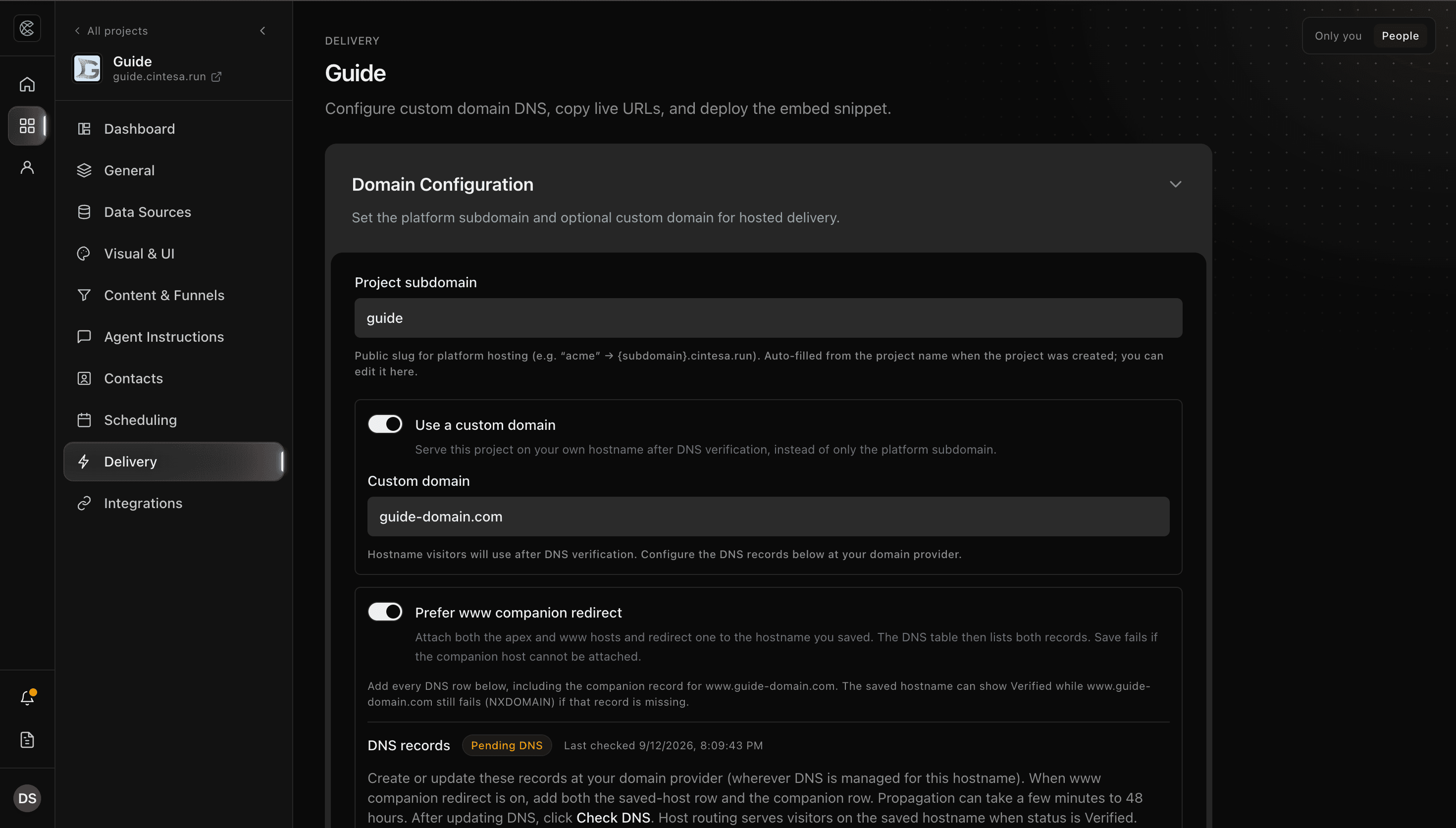 Delivery in the Cintesa dashboard