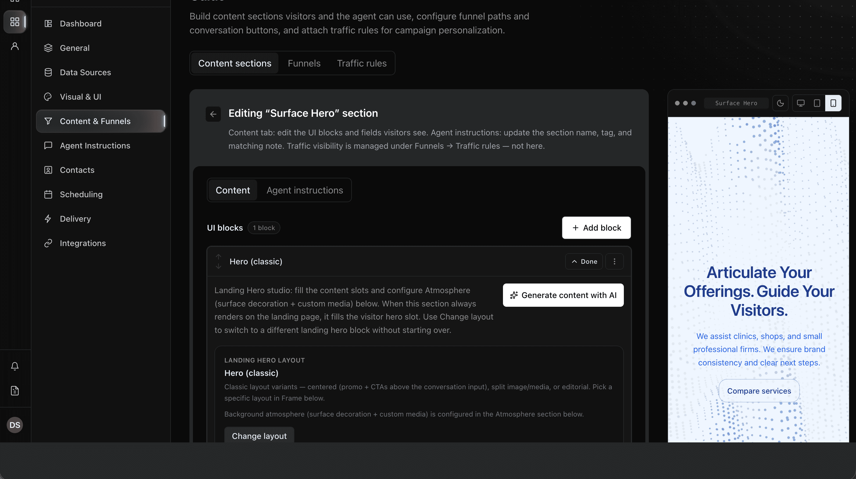 Generate content with AI on a hero block