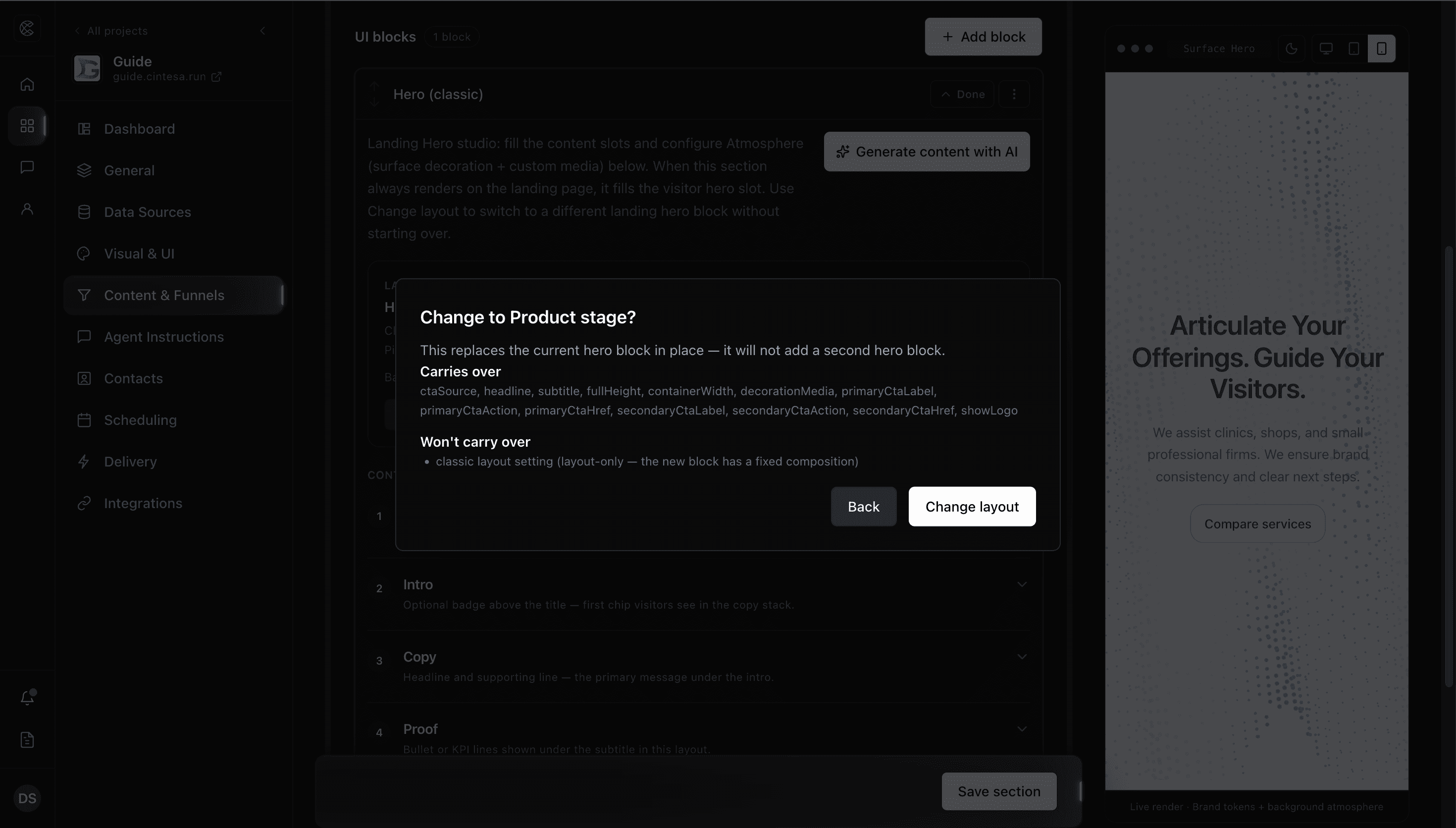 Change layout confirmation — what carries over