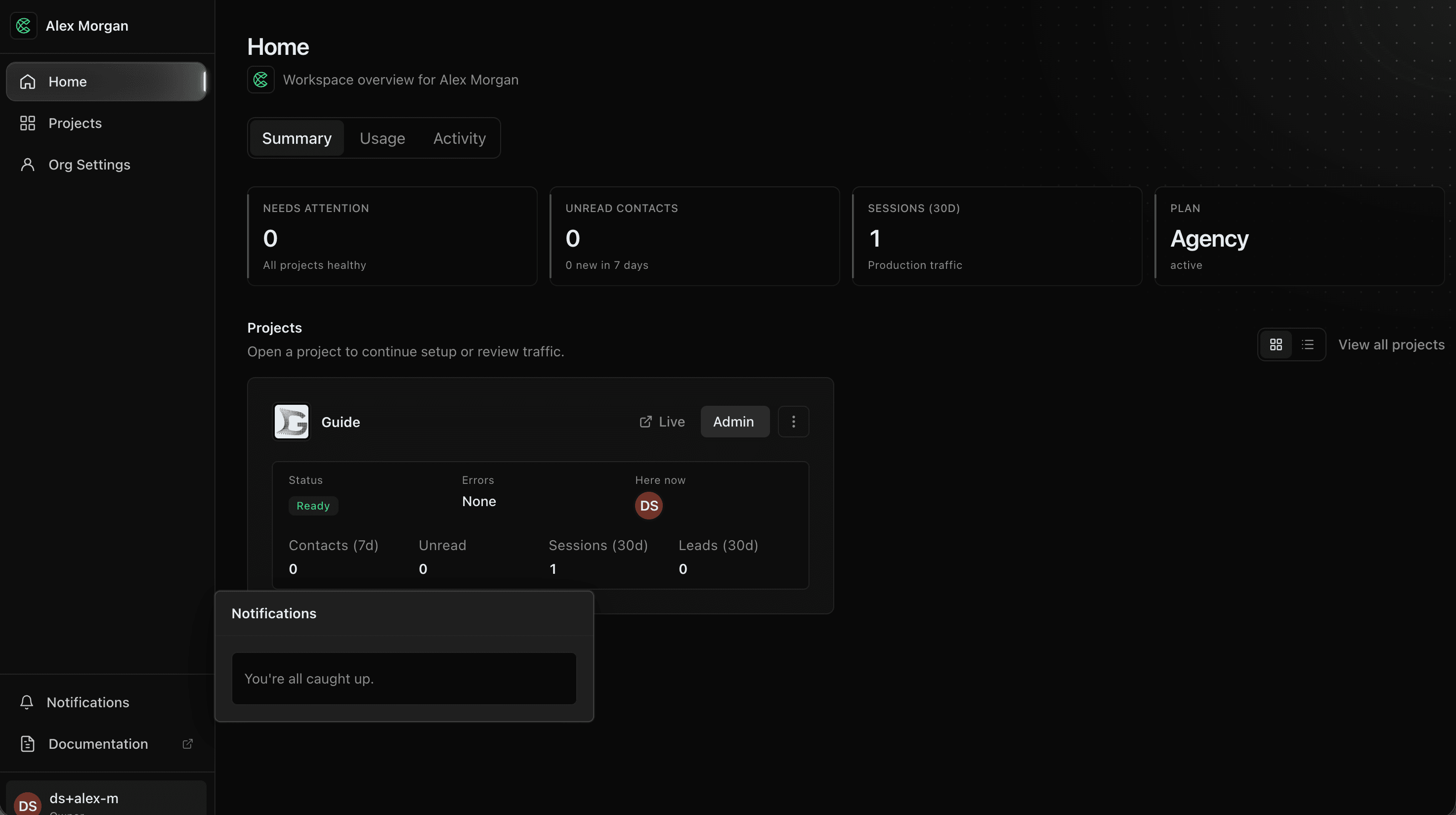 Notifications inbox in the sidebar