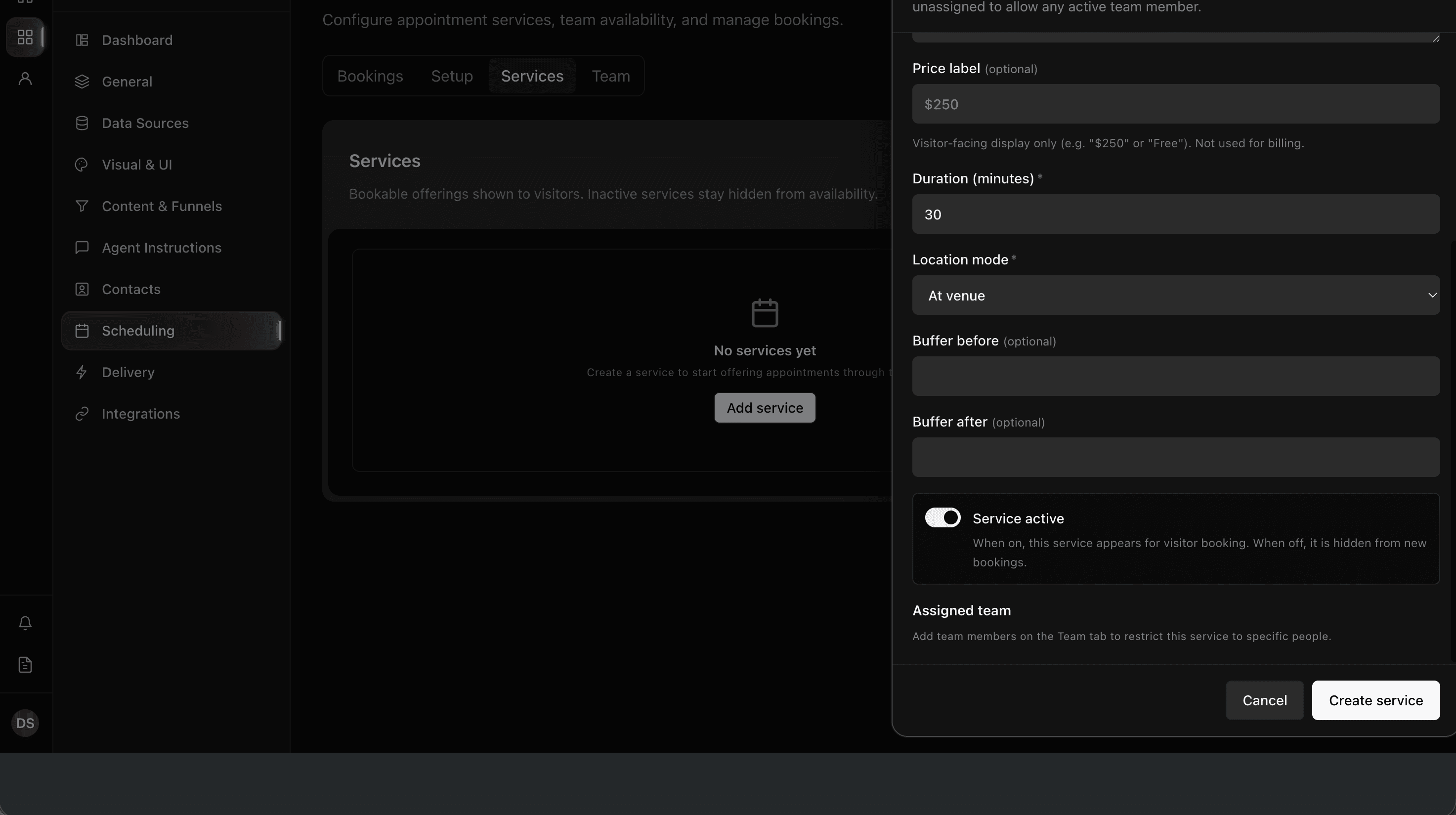New service with Assigned team