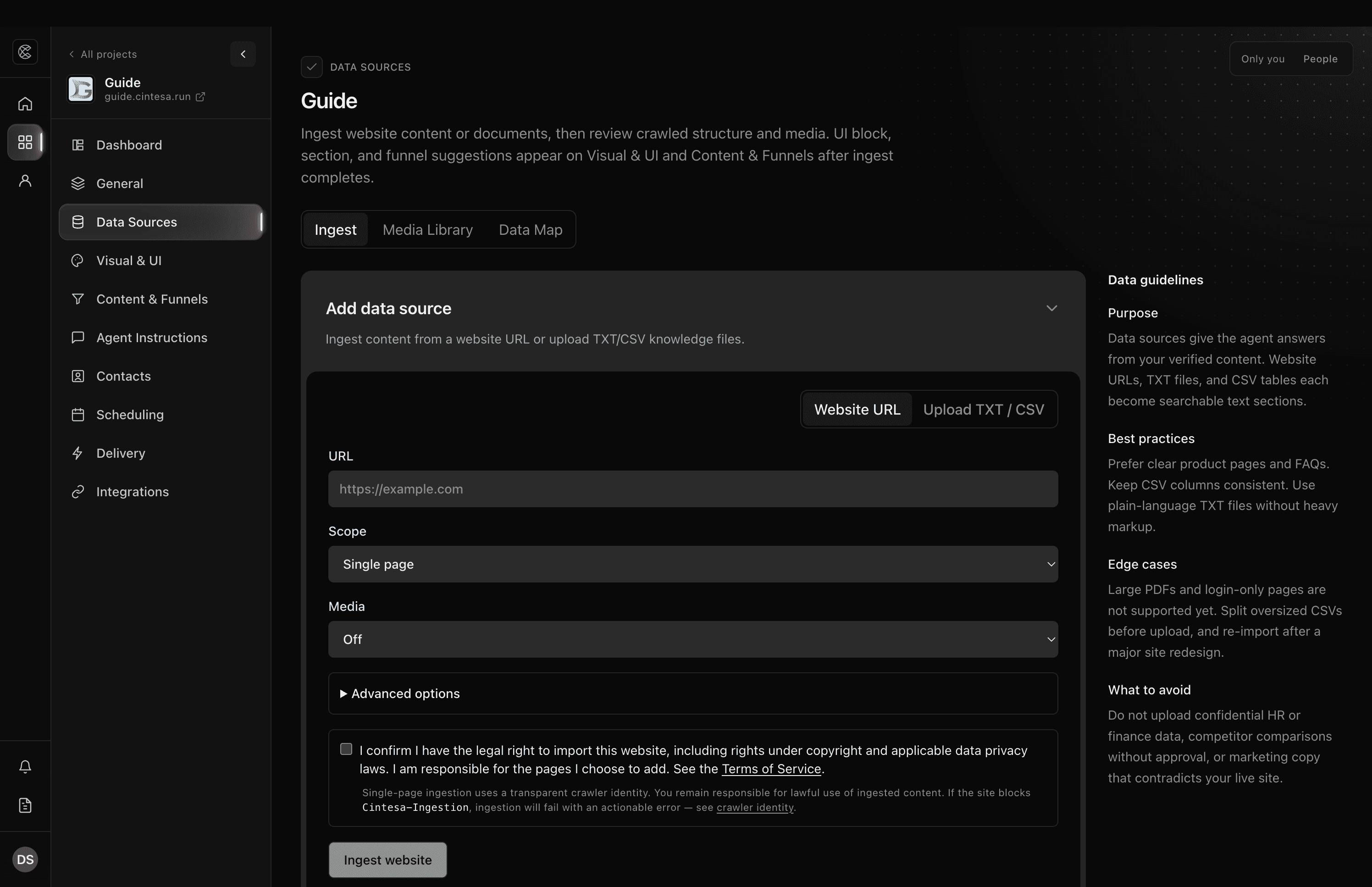 Data Sources in the Cintesa dashboard