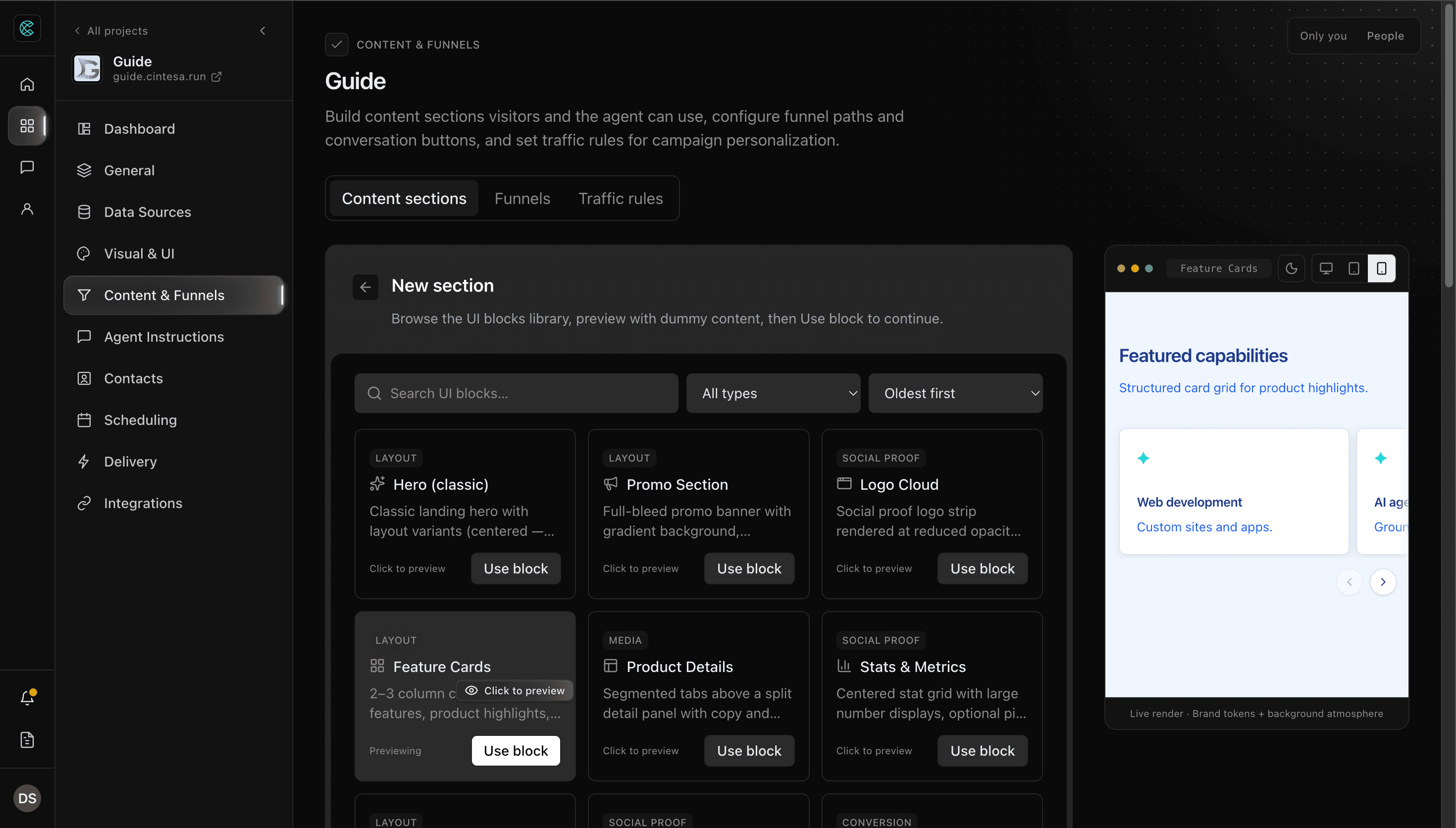 UI blocks library with a live preview
