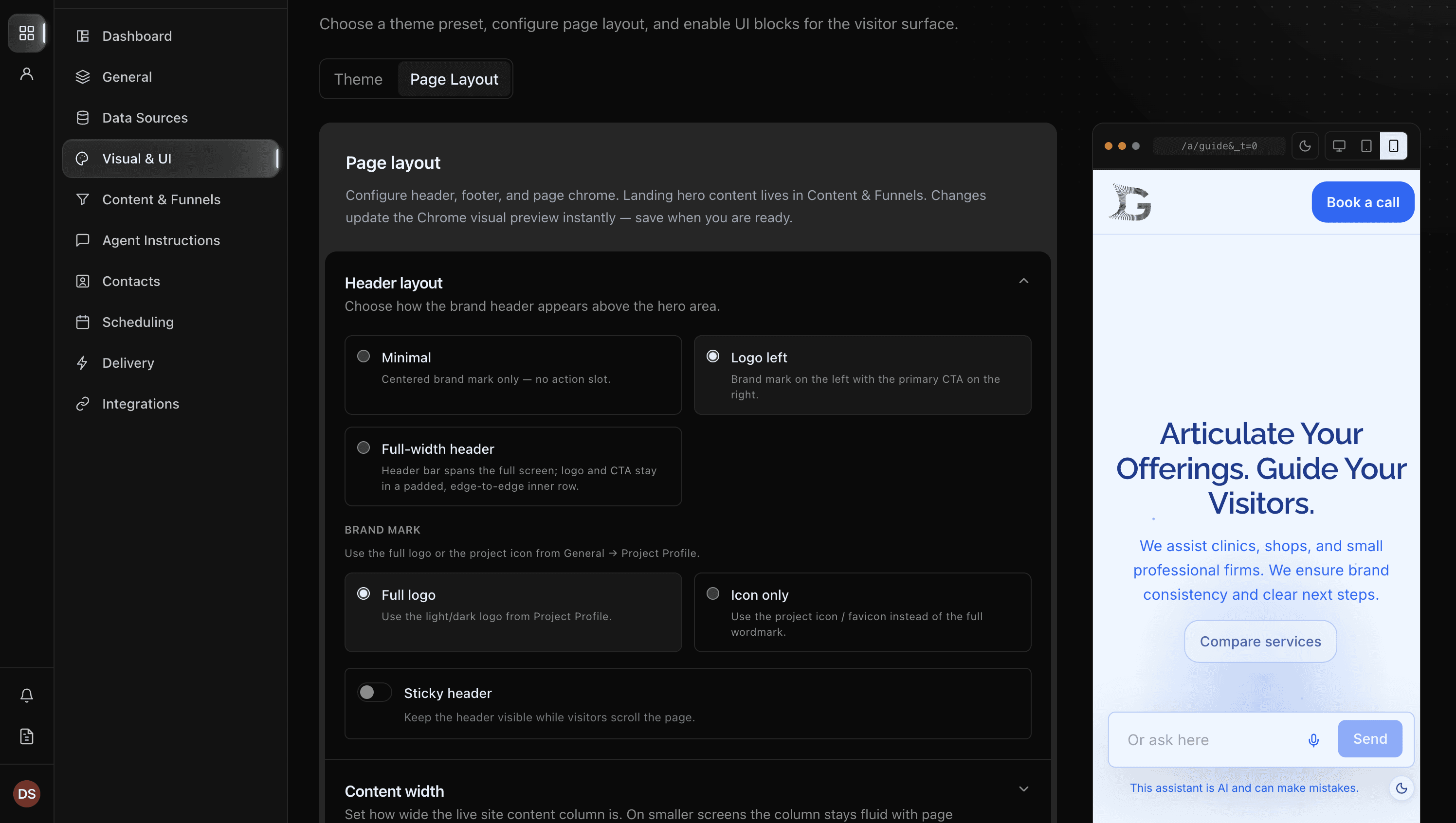 Visual & UI page layout